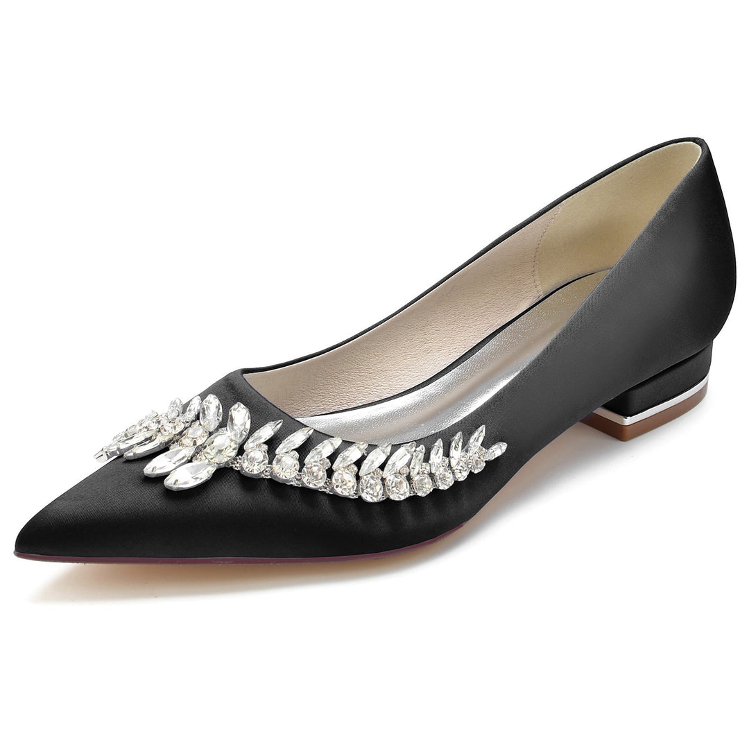 Chaussures de Mariage pour Femmes, Chaussures de Mariée Blanches à Talons Bas et Bout Pointu avec Strass Imitation