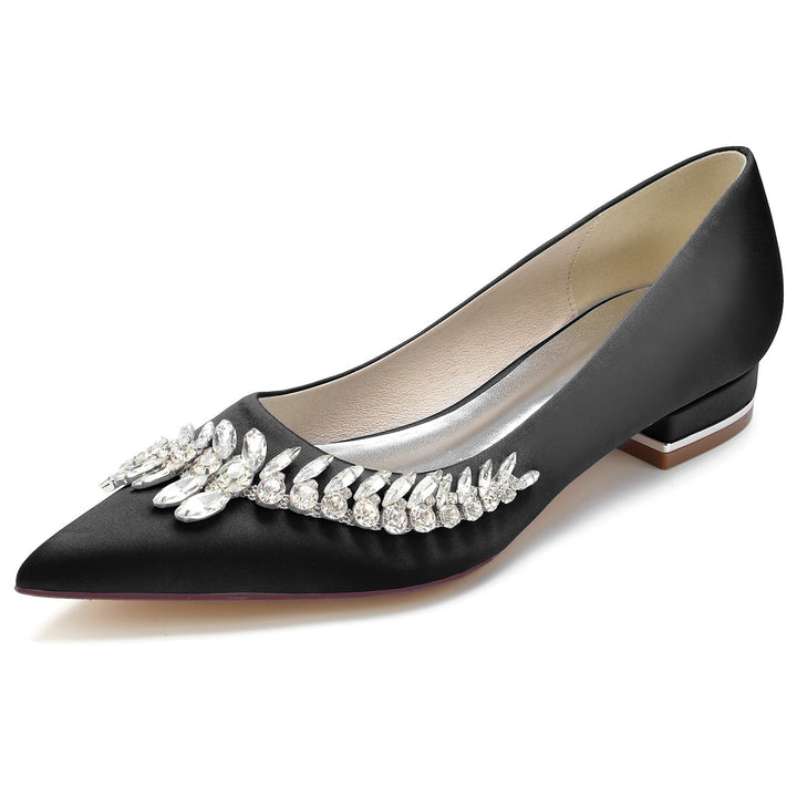 Chaussures de Mariage pour Femmes, Chaussures de Mariée Blanches à Talons Bas et Bout Pointu avec Strass Imitation