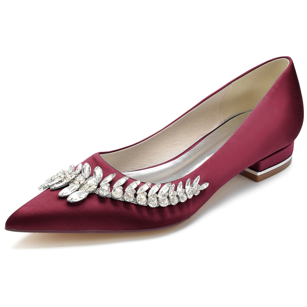 Chaussures de Mariage pour Femmes, Chaussures de Mariée Blanches à Talons Bas et Bout Pointu avec Strass Imitation