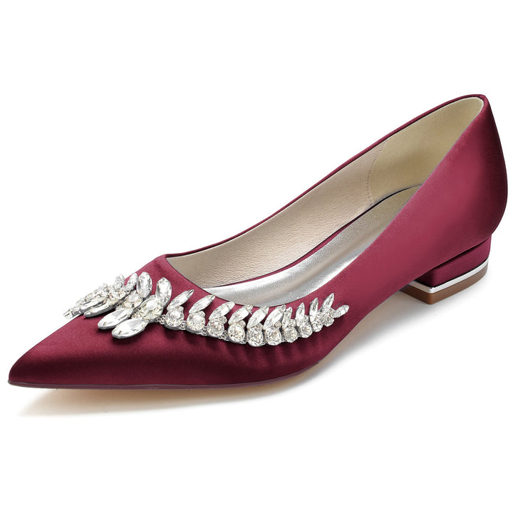 Chaussures de Mariage pour Femmes, Chaussures de Mariée Blanches à Talons Bas et Bout Pointu avec Strass Imitation