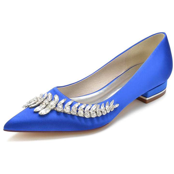 Chaussures de Mariage pour Femmes, Chaussures de Mariée Blanches à Talons Bas et Bout Pointu avec Strass Imitation