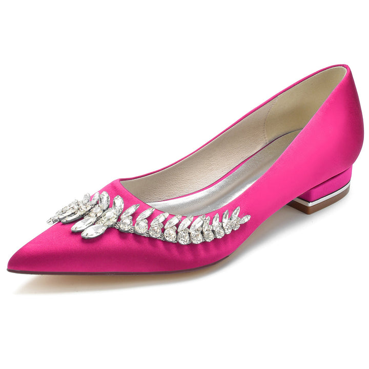 Chaussures de Mariage pour Femmes, Chaussures de Mariée Blanches à Talons Bas et Bout Pointu avec Strass Imitation