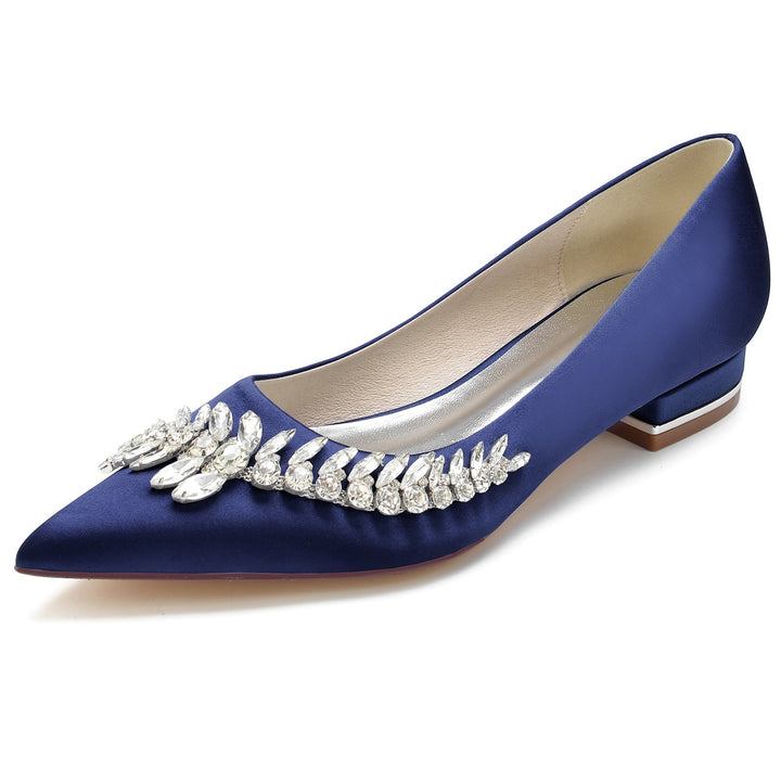 Chaussures de Mariage pour Femmes, Chaussures de Mariée Blanches à Talons Bas et Bout Pointu avec Strass Imitation