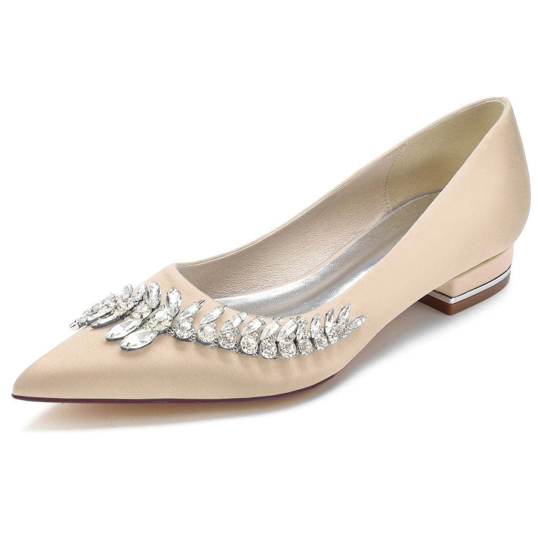 Chaussures de Mariage pour Femmes, Chaussures de Mariée Blanches à Talons Bas et Bout Pointu avec Strass Imitation
