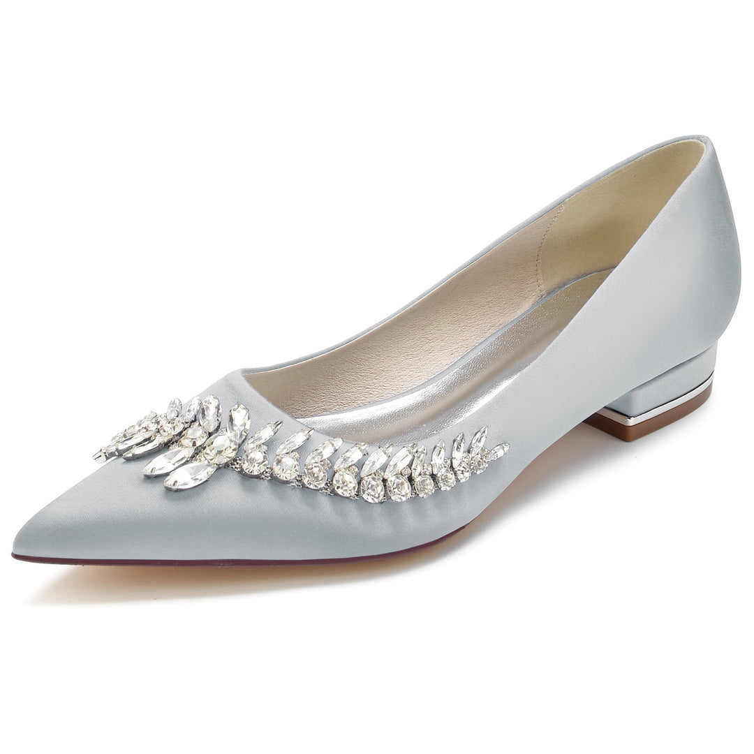 Chaussures de Mariage pour Femmes, Chaussures de Mariée Blanches à Talons Bas et Bout Pointu avec Strass Imitation