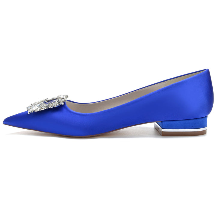 Chaussures de Mariage pour Femmes en Satin de Soie, Chaussures de Mariée Carrées à Bout Pointu et à Strass