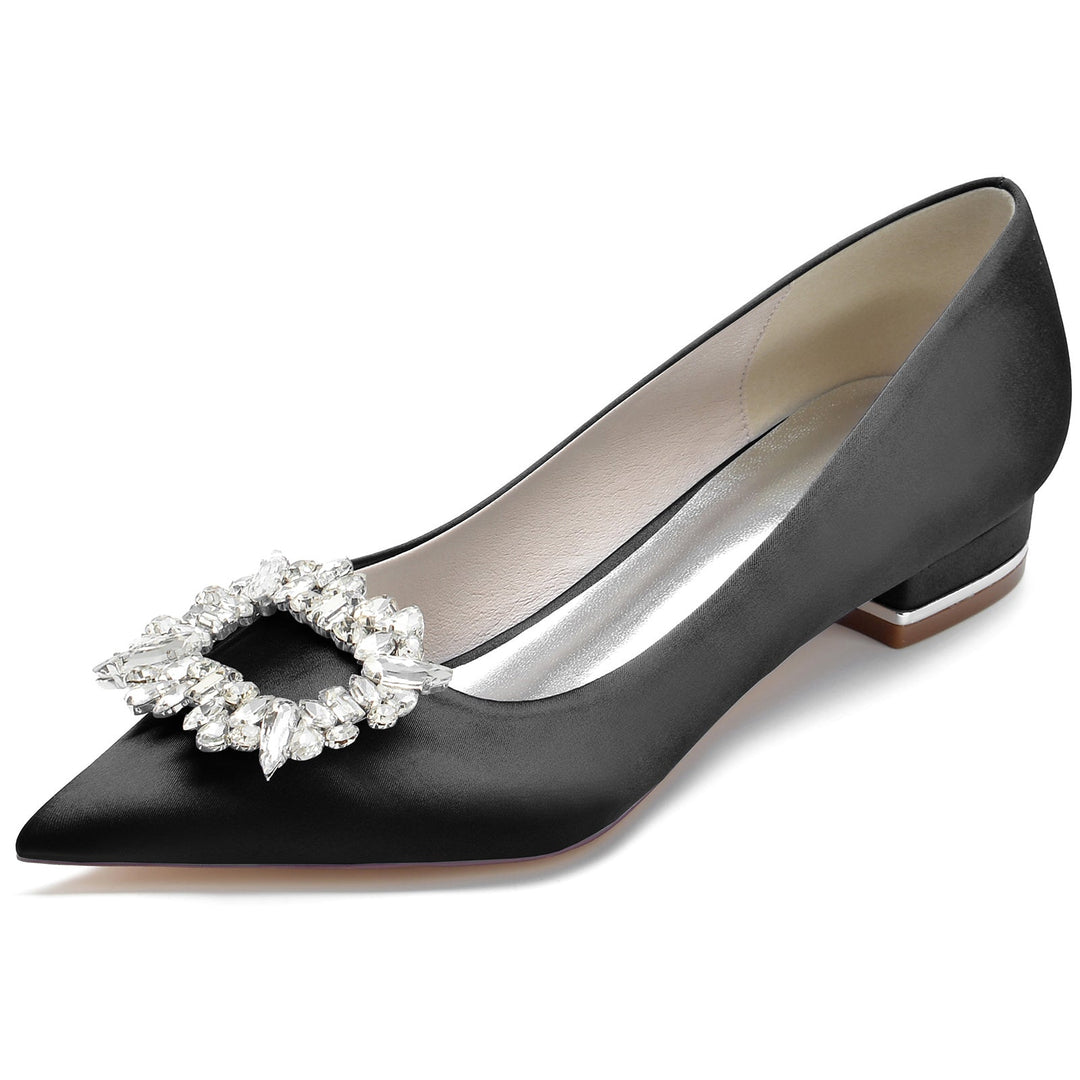 Chaussures de Mariage pour Femmes en Satin de Soie, Chaussures de Mariée Carrées à Bout Pointu et à Strass