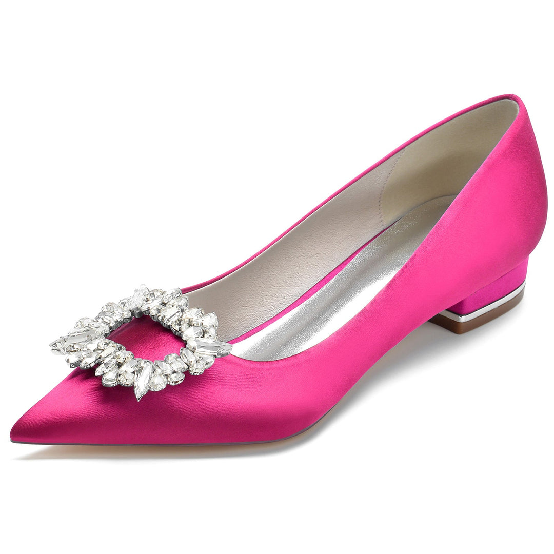Chaussures de Mariage pour Femmes en Satin de Soie, Chaussures de Mariée Carrées à Bout Pointu et à Strass