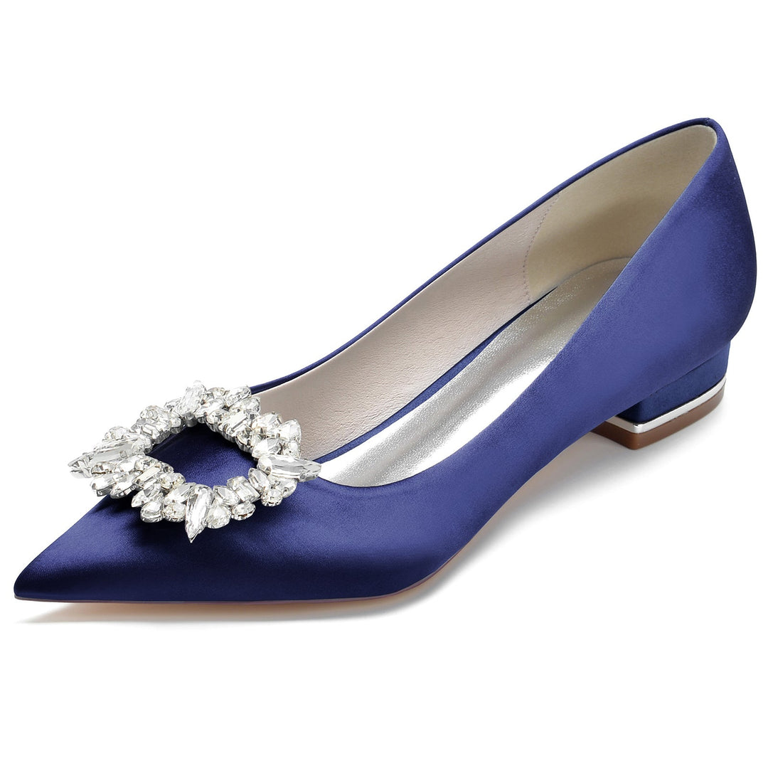 Chaussures de Mariage pour Femmes en Satin de Soie, Chaussures de Mariée Carrées à Bout Pointu et à Strass