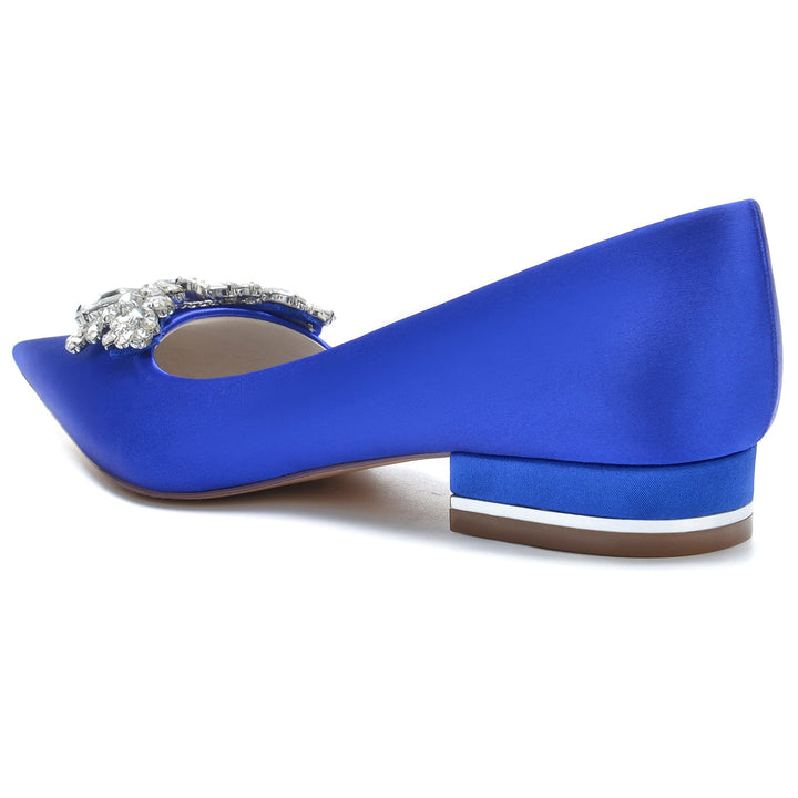 Chaussures de Mariage pour Femmes en Satin de Soie Strass Bout Pointu Bas Chaussures de Mariée Minimalistes