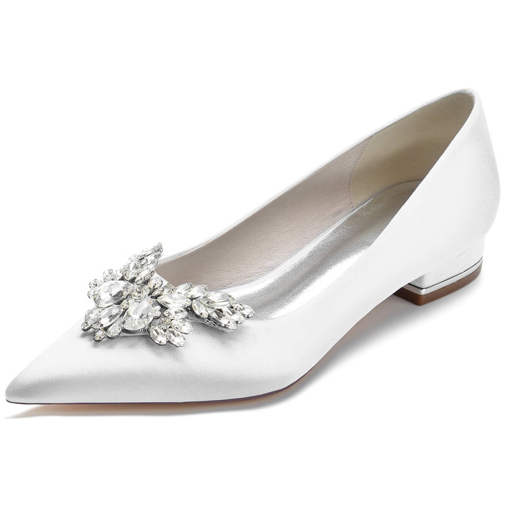 Chaussures de Mariage pour Femmes en Satin de Soie Strass Bout Pointu Bas Chaussures de Mariée Minimalistes