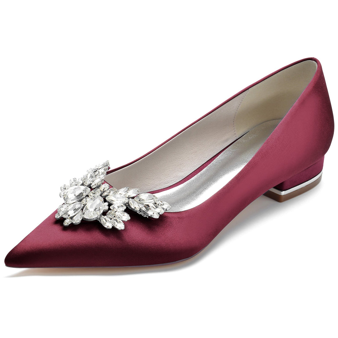 Chaussures de Mariage pour Femmes en Satin de Soie Strass Bout Pointu Bas Chaussures de Mariée Minimalistes