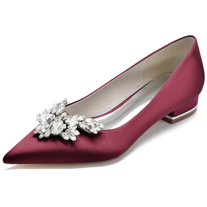 Chaussures de Mariage pour Femmes en Satin de Soie Strass Bout Pointu Bas Chaussures de Mariée Minimalistes