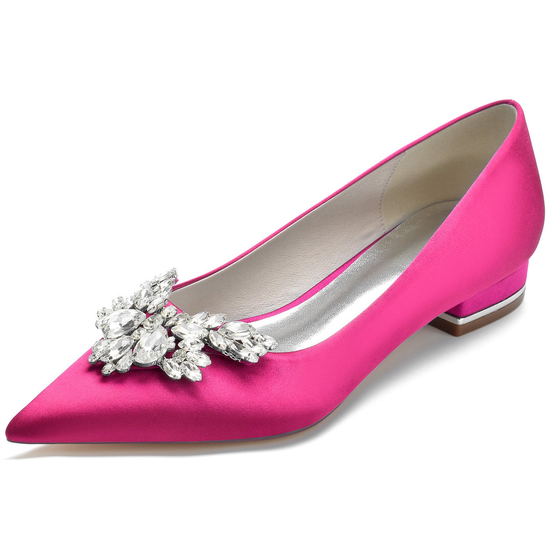 Chaussures de Mariage pour Femmes en Satin de Soie Strass Bout Pointu Bas Chaussures de Mariée Minimalistes