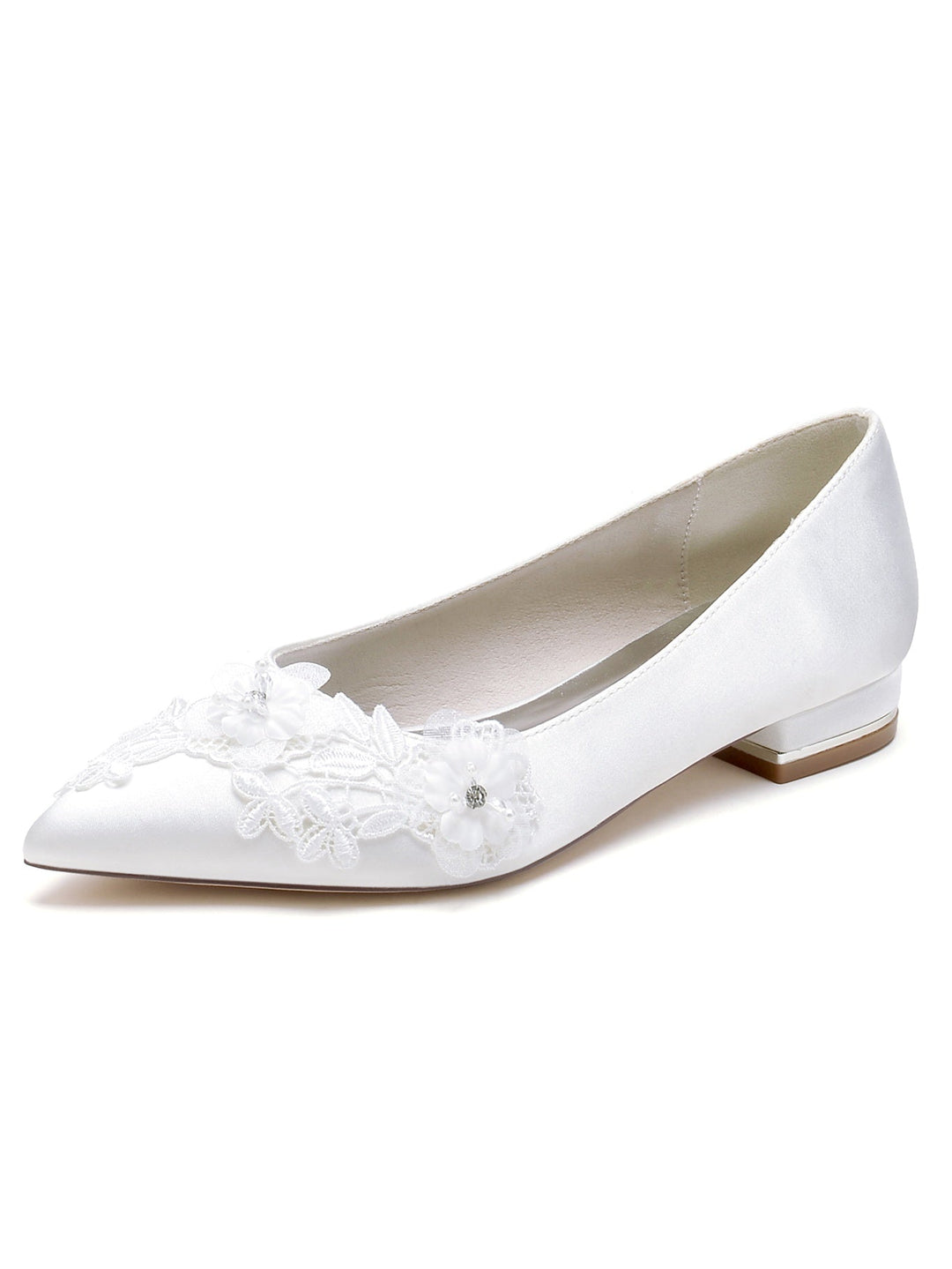 Chaussures de Mariée à Talon Plat et Bout Pointu pour Femmes avec Fleurs