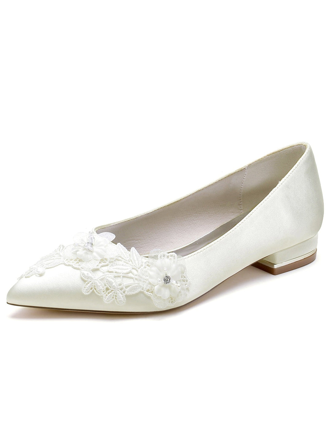Chaussures de Mariée à Talon Plat et Bout Pointu pour Femmes avec Fleurs