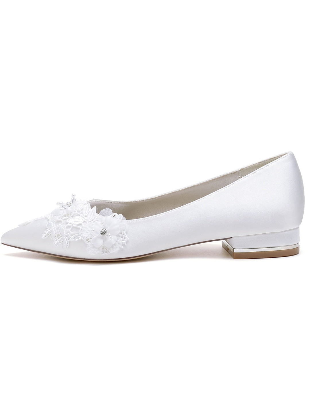 Chaussures de Mariée à Talon Plat et Bout Pointu pour Femmes avec Fleurs