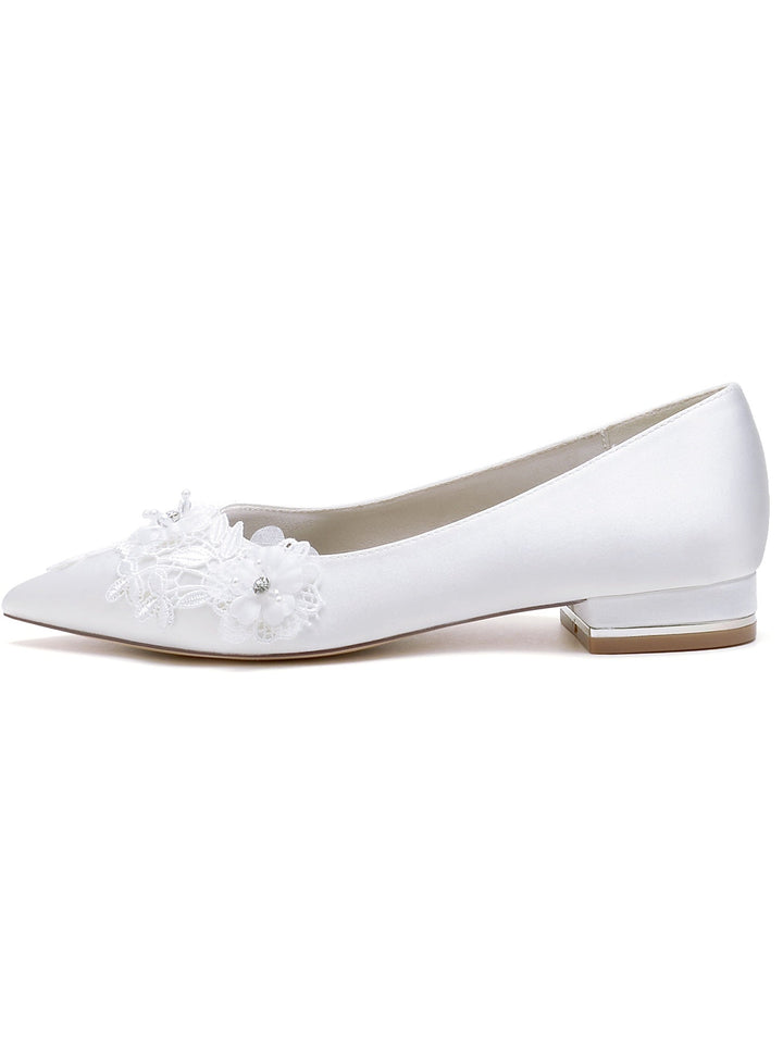 Chaussures de Mariée à Talon Plat et Bout Pointu pour Femmes avec Fleurs