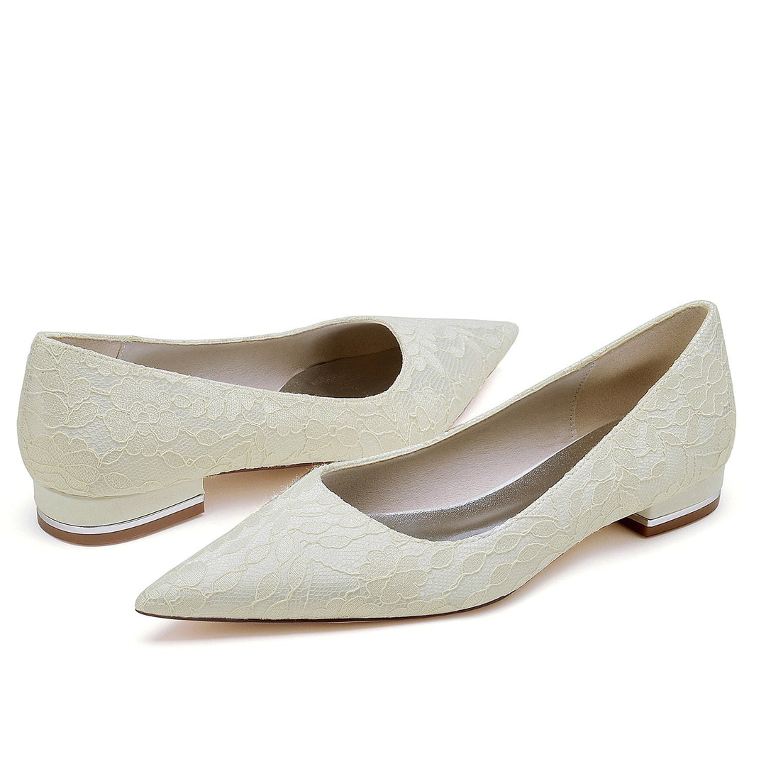 Chaussures de Mariage pour Femmes en Dentelle Délicate, Talon Bas, Bout Pointu, Chaussures de Mariée Confortables