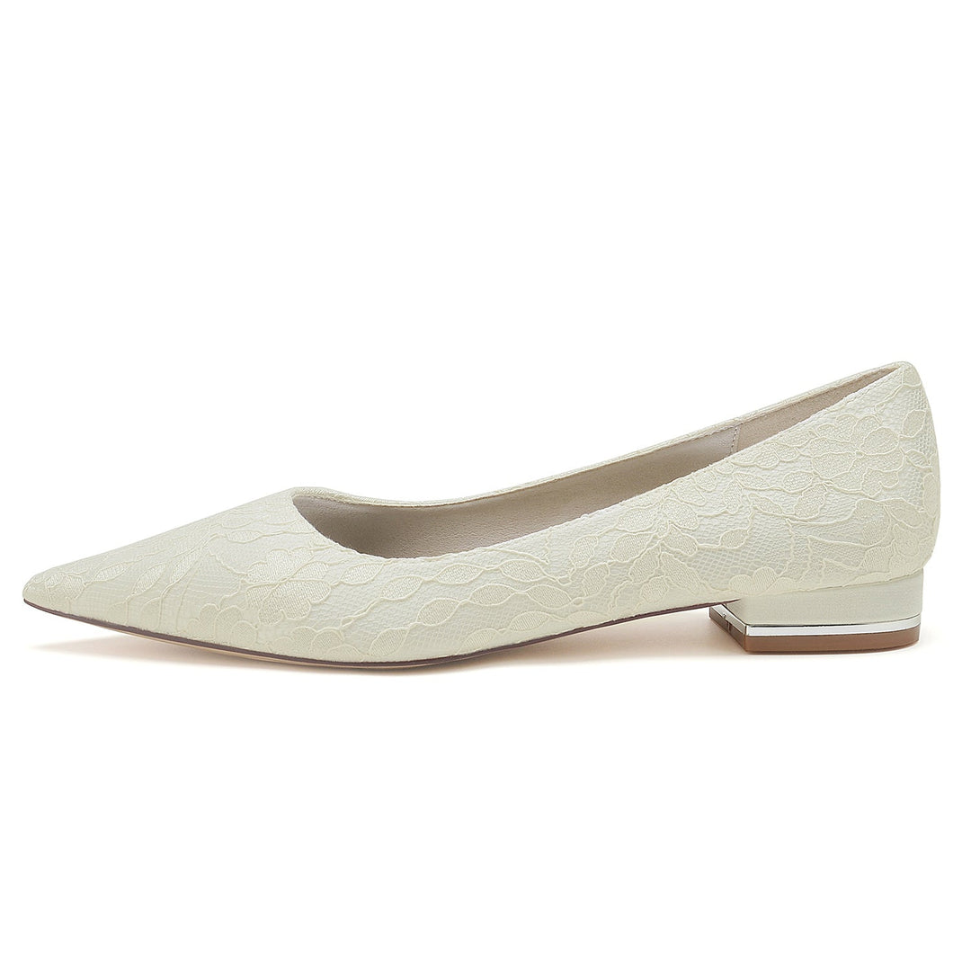 Chaussures de Mariage pour Femmes en Dentelle Délicate, Talon Bas, Bout Pointu, Chaussures de Mariée Confortables