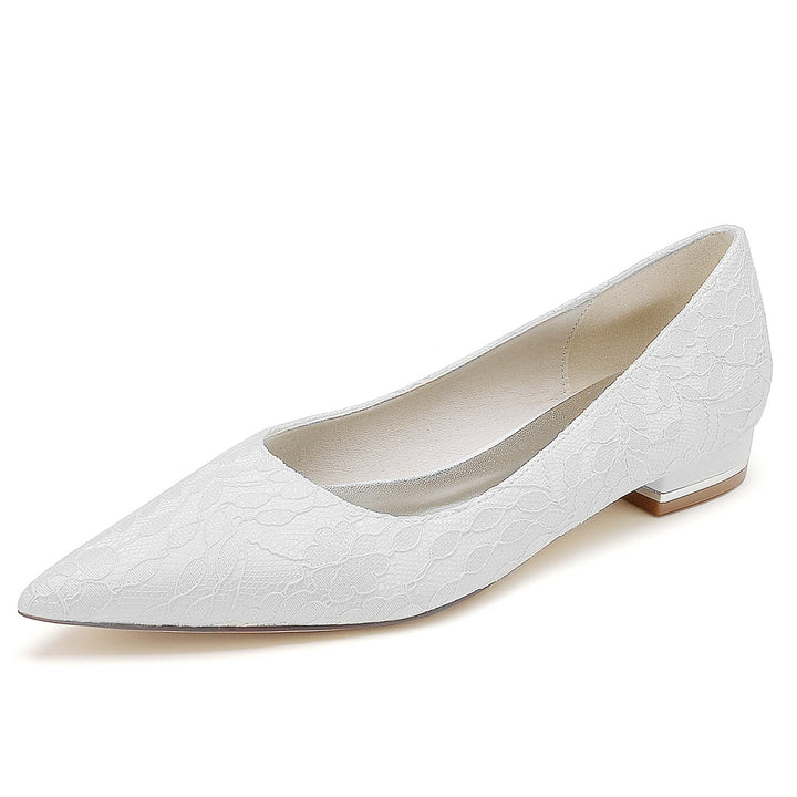 Chaussures de Mariage pour Femmes en Dentelle Délicate, Talon Bas, Bout Pointu, Chaussures de Mariée Confortables