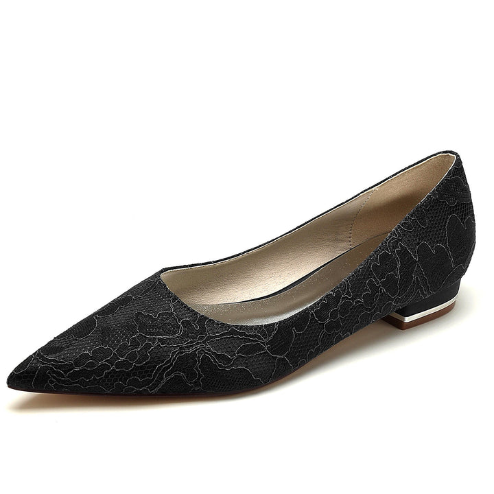 Chaussures de Mariage pour Femmes en Dentelle Délicate, Talon Bas, Bout Pointu, Chaussures de Mariée Confortables