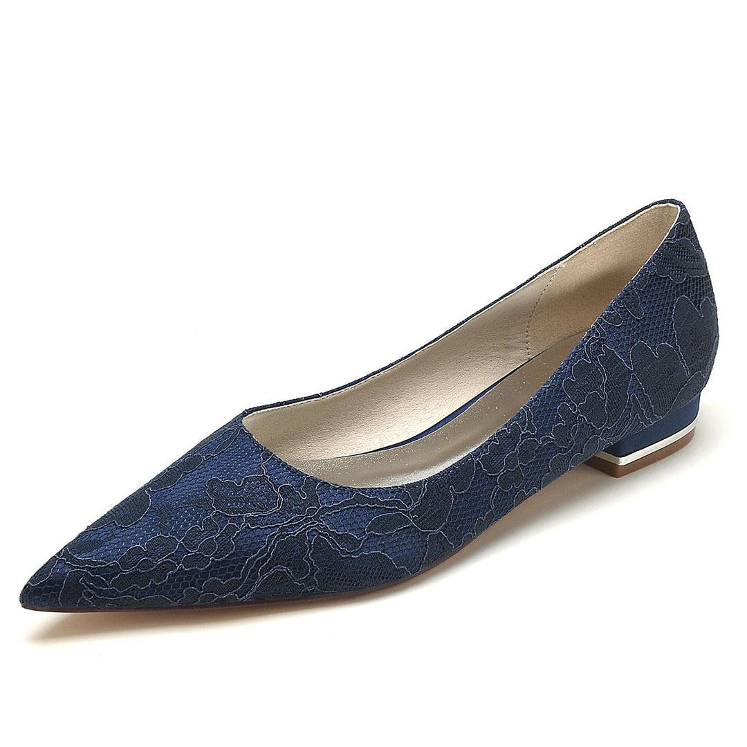 Chaussures de Mariage pour Femmes en Dentelle Délicate, Talon Bas, Bout Pointu, Chaussures de Mariée Confortables