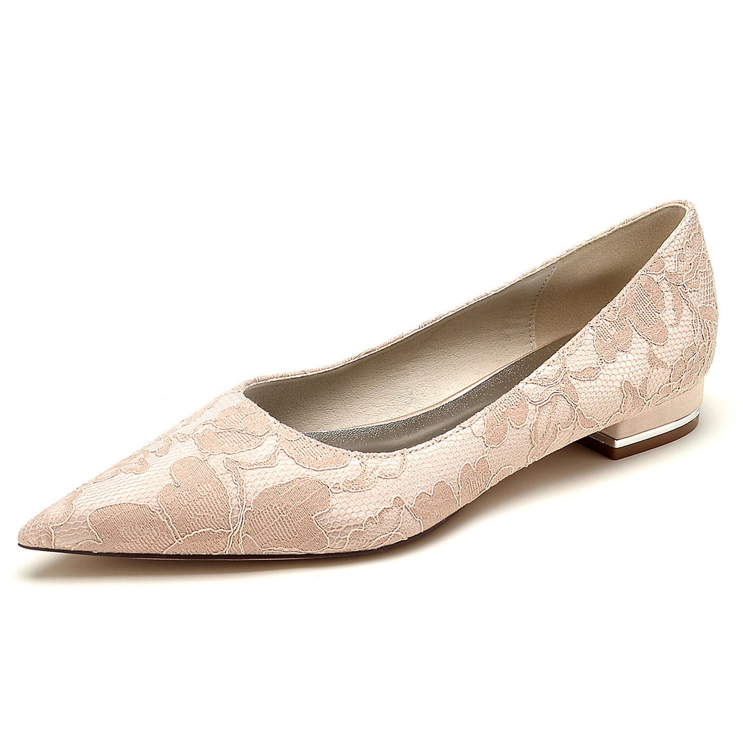 Chaussures de Mariage pour Femmes en Dentelle Délicate, Talon Bas, Bout Pointu, Chaussures de Mariée Confortables