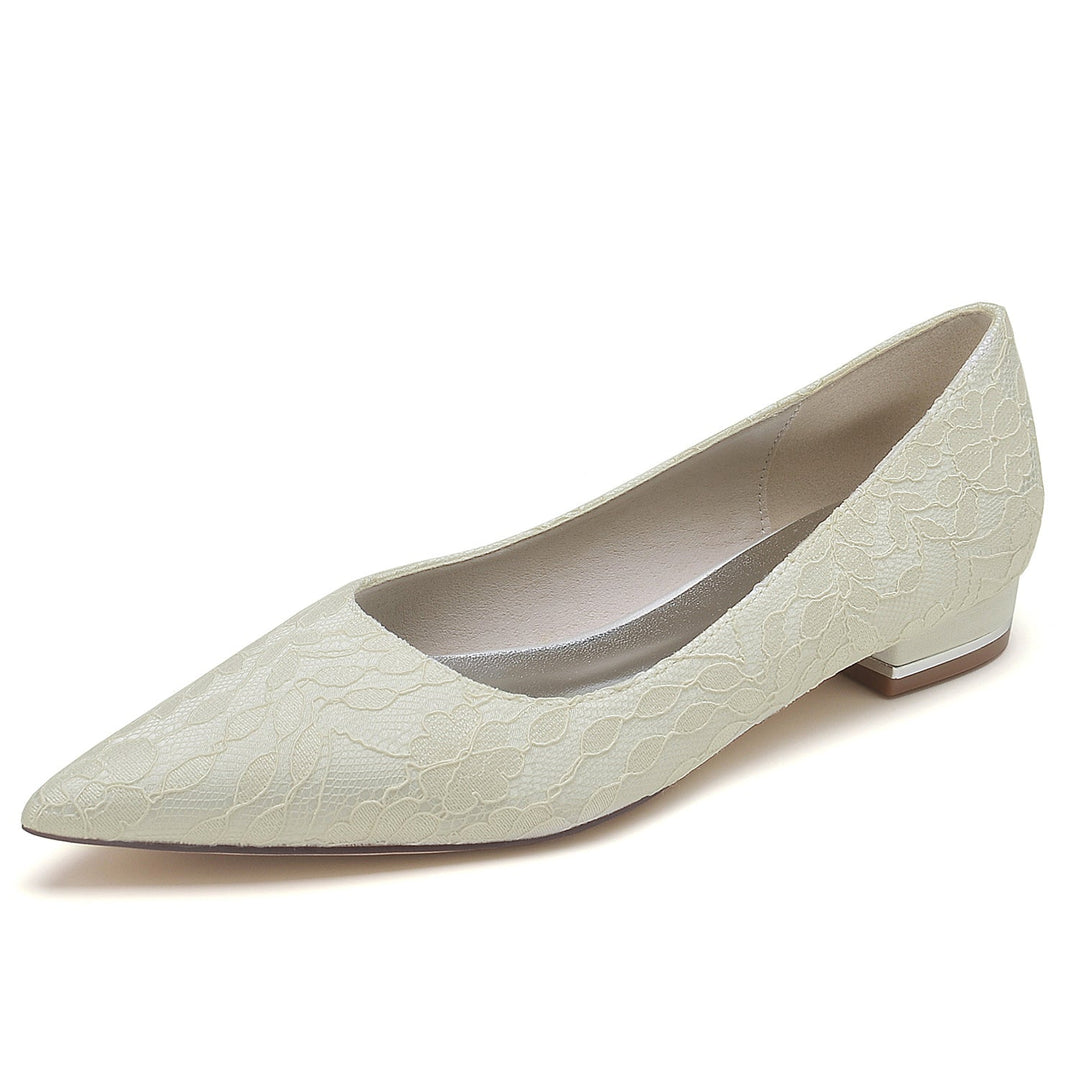 Chaussures de Mariage pour Femmes en Dentelle Délicate, Talon Bas, Bout Pointu, Chaussures de Mariée Confortables