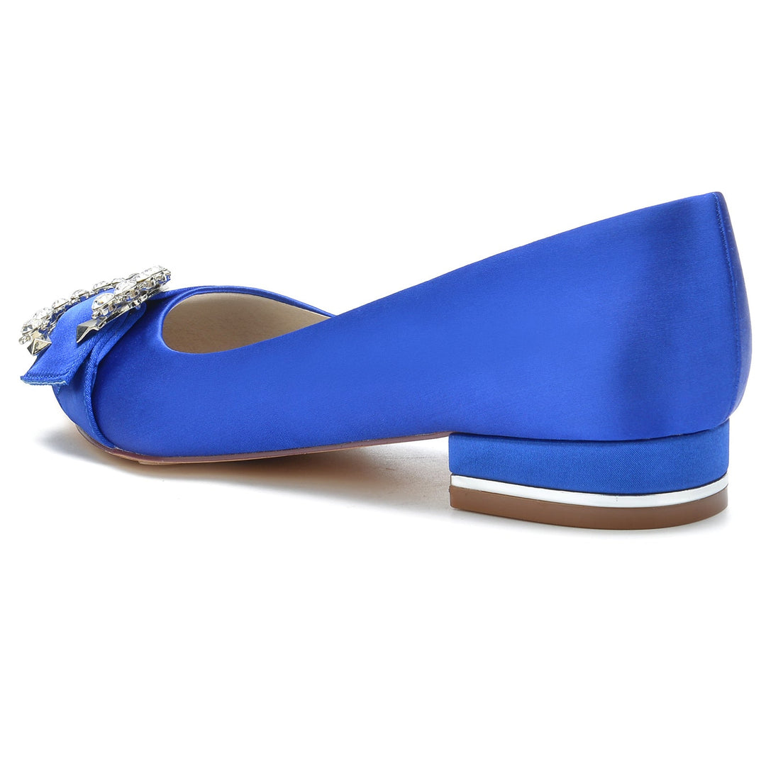 Chaussures de Mariage pour Femmes en Satin de Soie et Cristal, Chaussures de Mariée à Talon Bas et Bout Pointu