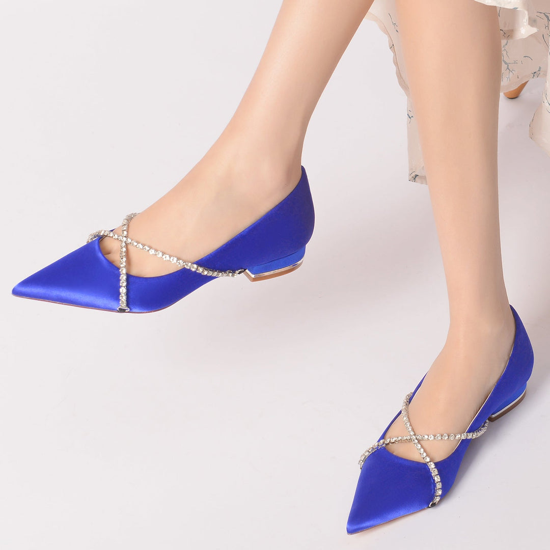 Chaussures de Mariage pour Femmes, Chaussures de Mariée à Bout Pointu et à Chaîne Croisée en Cristal