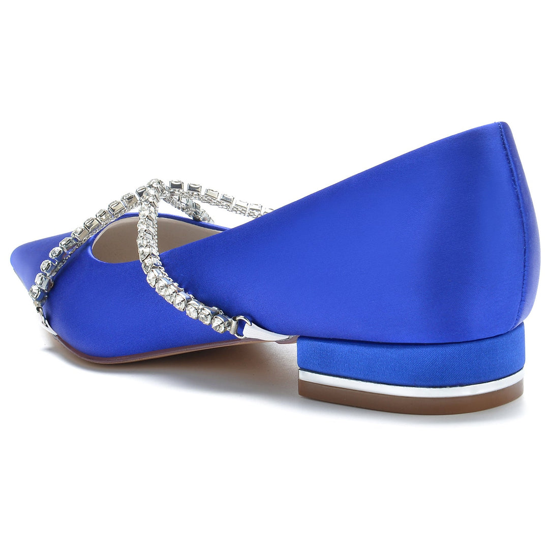 Chaussures de Mariage pour Femmes, Chaussures de Mariée à Bout Pointu et à Chaîne Croisée en Cristal
