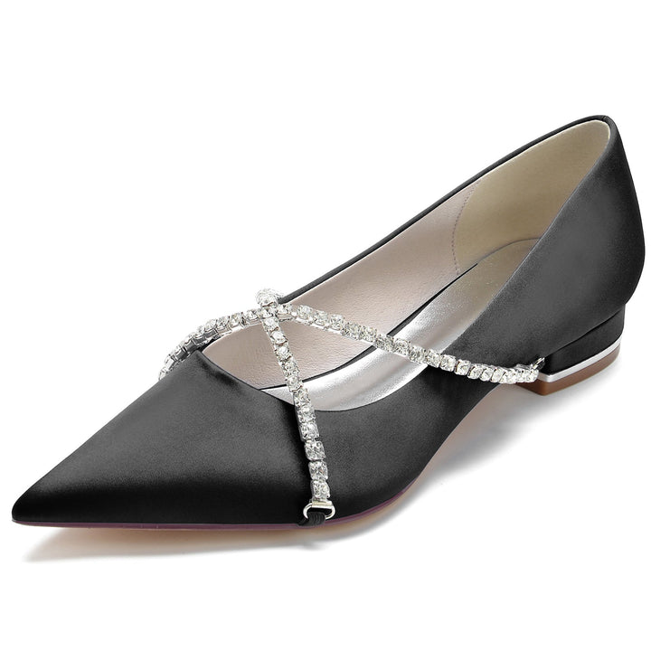 Chaussures de Mariage pour Femmes, Chaussures de Mariée à Bout Pointu et à Chaîne Croisée en Cristal