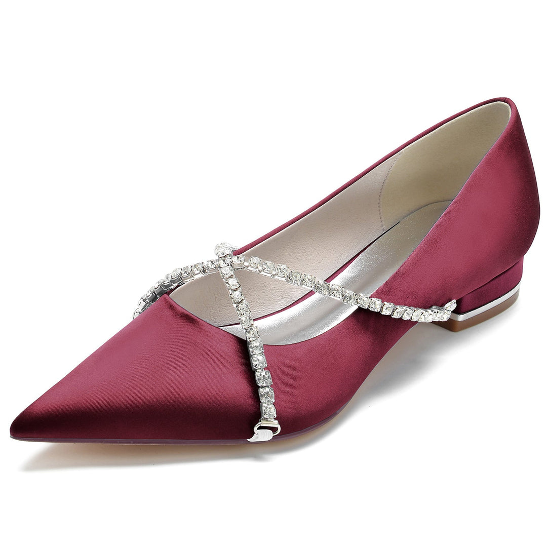 Chaussures de Mariage pour Femmes, Chaussures de Mariée à Bout Pointu et à Chaîne Croisée en Cristal