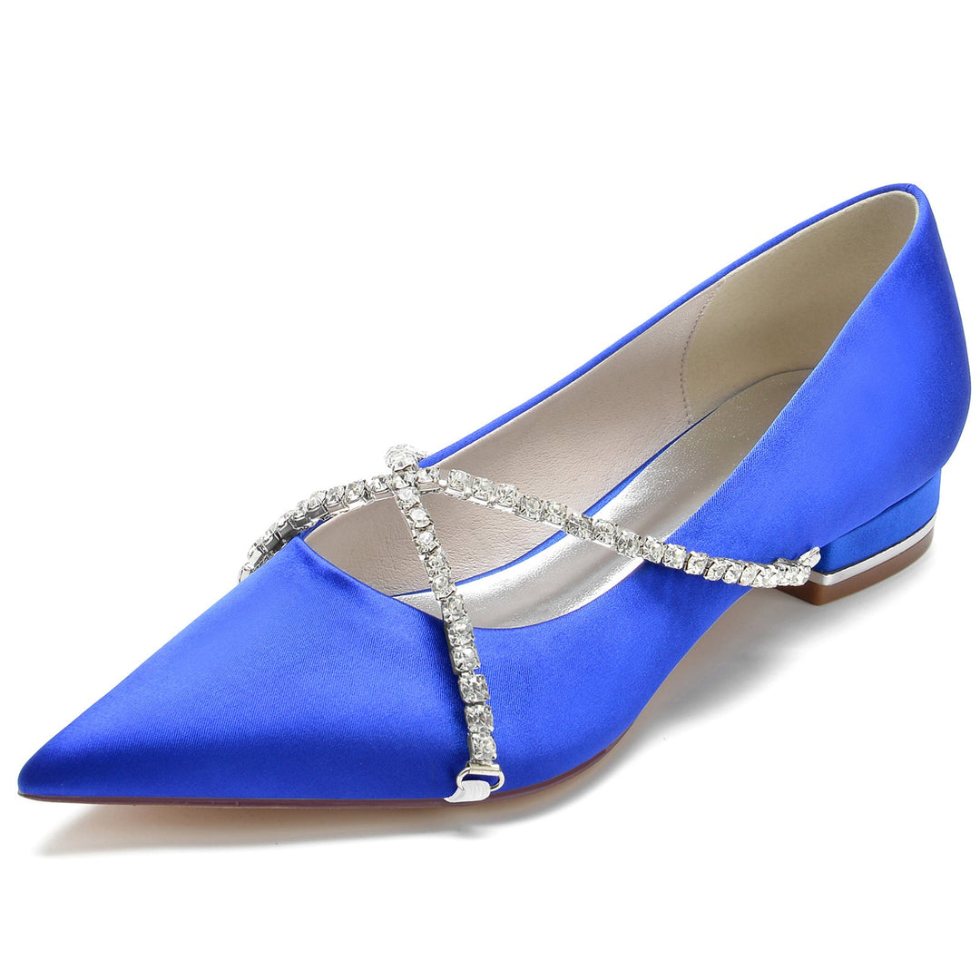 Chaussures de Mariage pour Femmes, Chaussures de Mariée à Bout Pointu et à Chaîne Croisée en Cristal