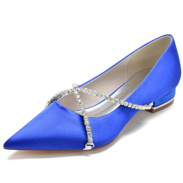 Chaussures de Mariage pour Femmes, Chaussures de Mariée à Bout Pointu et à Chaîne Croisée en Cristal