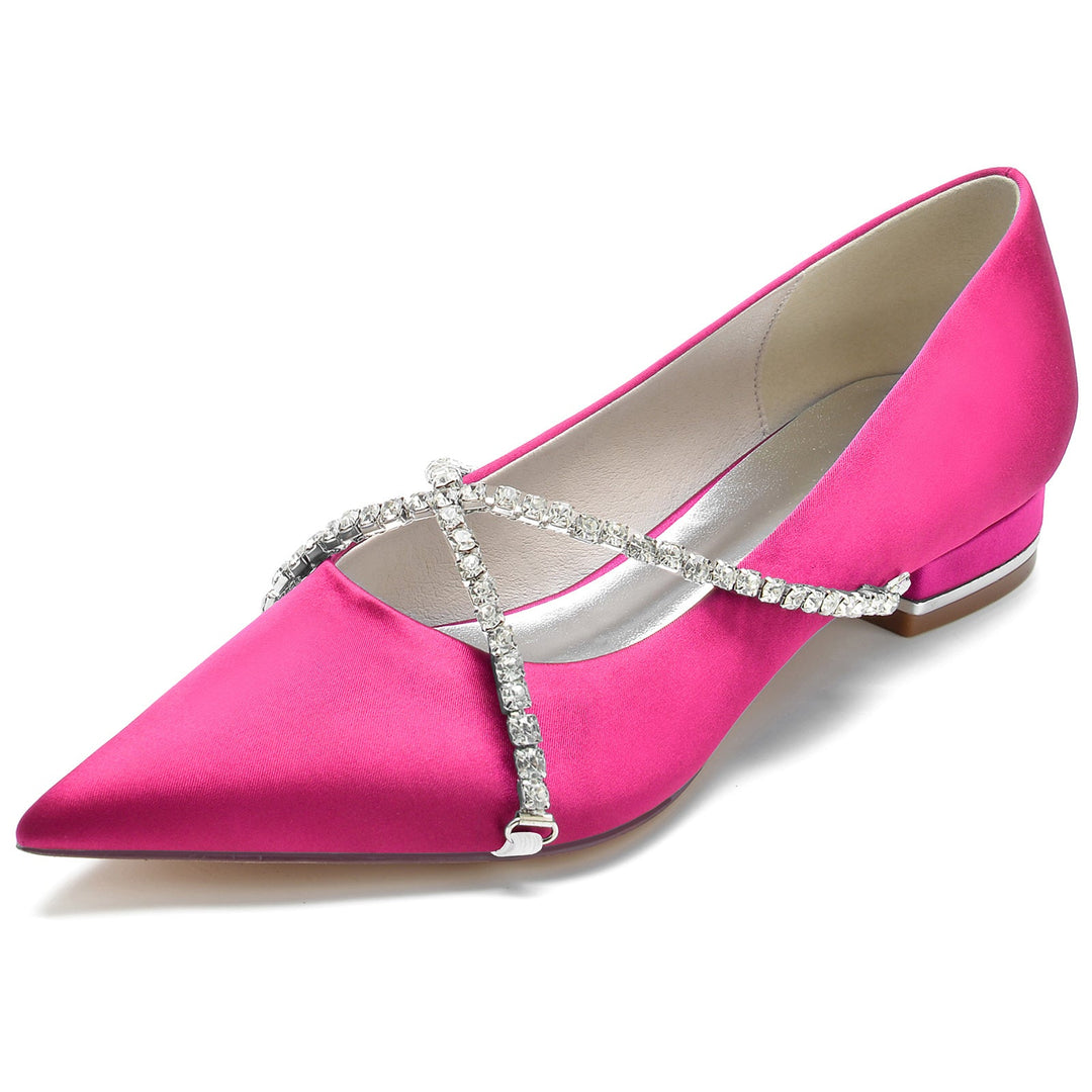 Chaussures de Mariage pour Femmes, Chaussures de Mariée à Bout Pointu et à Chaîne Croisée en Cristal