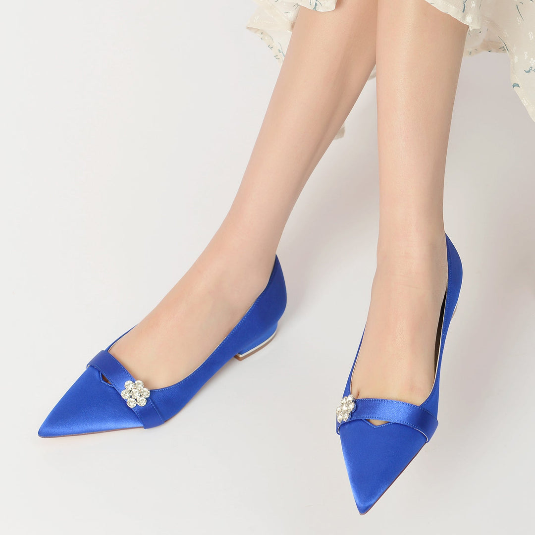 Chaussures de Mariage pour Femmes Petites Chaussures de Mariée à Bout Pointu et à Fleur de Diamant