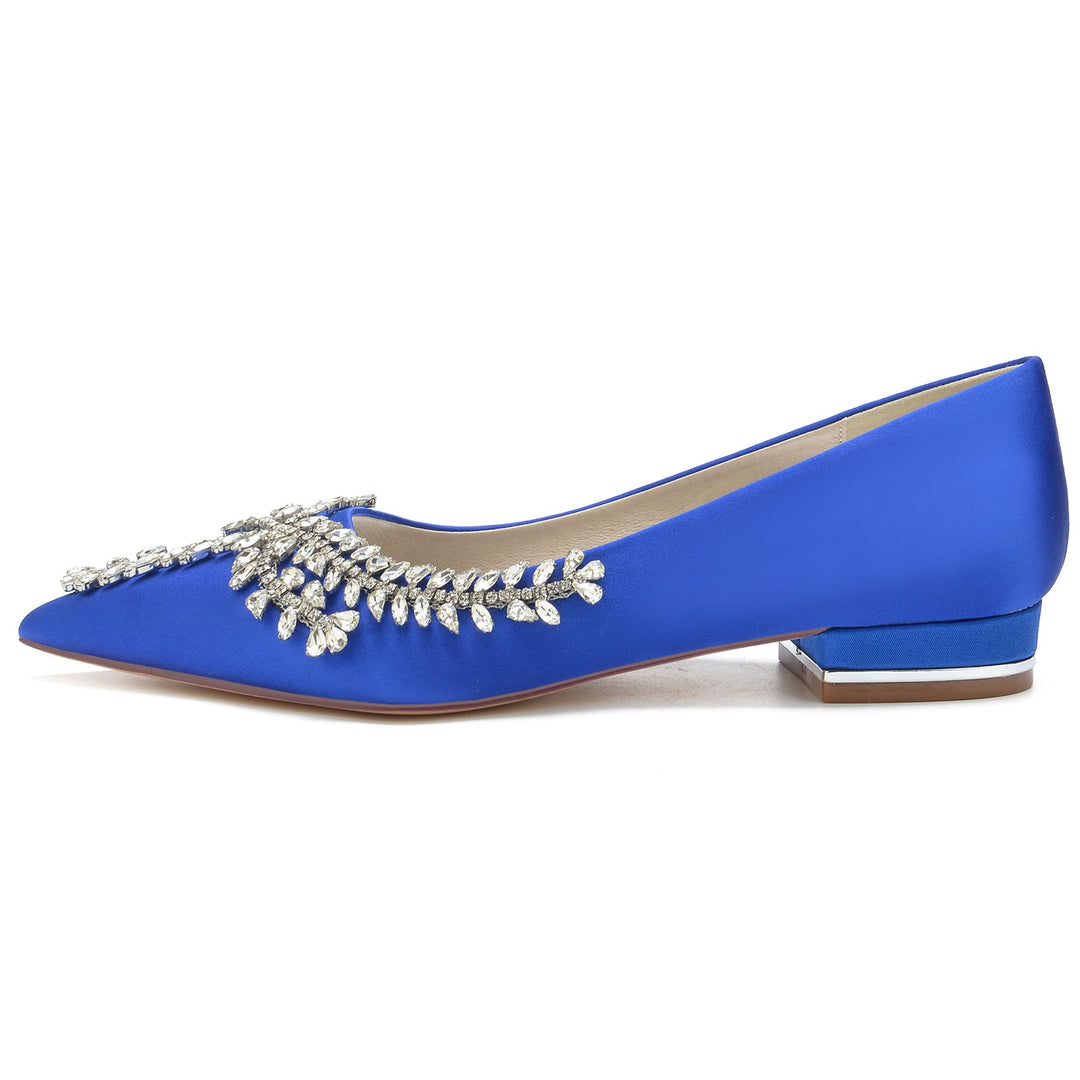 Chaussures de Mariage pour Femmes en Satin de Soie Strass Talon Bas Bout Fermé Chaussures de Mariée