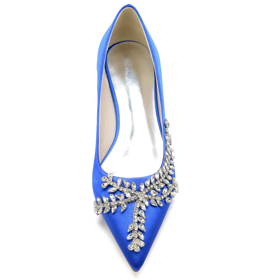 Chaussures de Mariage pour Femmes en Satin de Soie Strass Talon Bas Bout Fermé Chaussures de Mariée