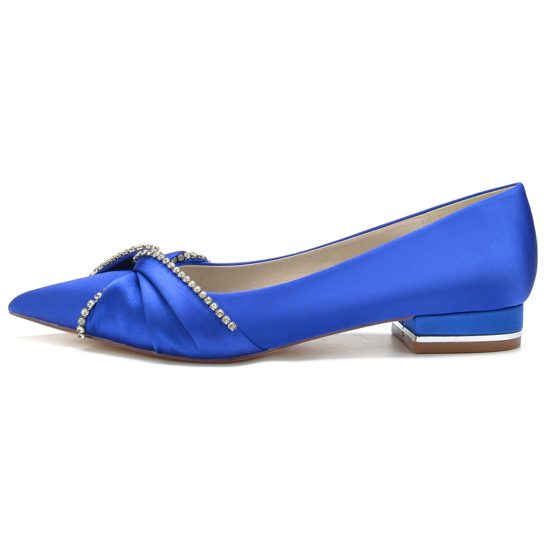 Chaussures de Mariage pour Femmes en Satin de Soie Imitation Cristal Chaussures de Mariée à Bout Pointu Bas