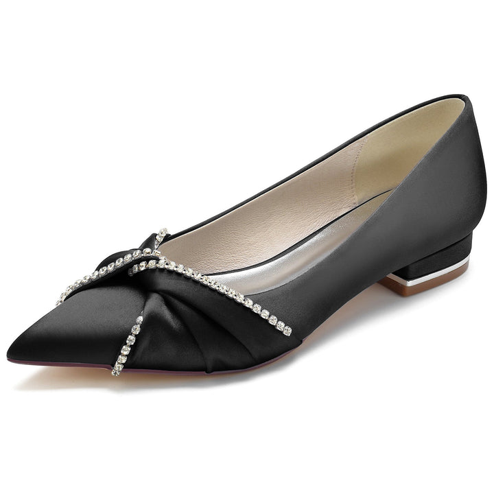 Chaussures de Mariage pour Femmes en Satin de Soie Imitation Cristal Chaussures de Mariée à Bout Pointu Bas