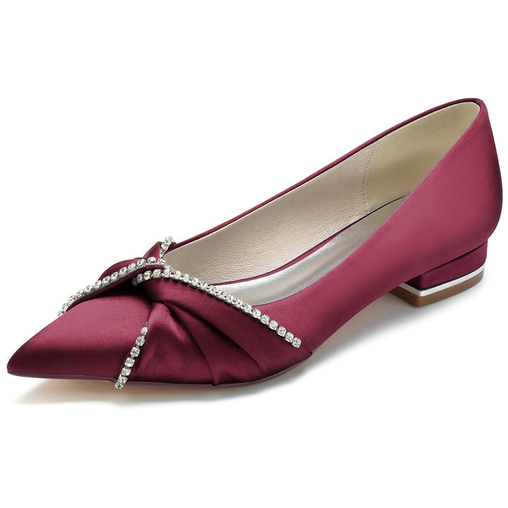 Chaussures de Mariage pour Femmes en Satin de Soie Imitation Cristal Chaussures de Mariée à Bout Pointu Bas
