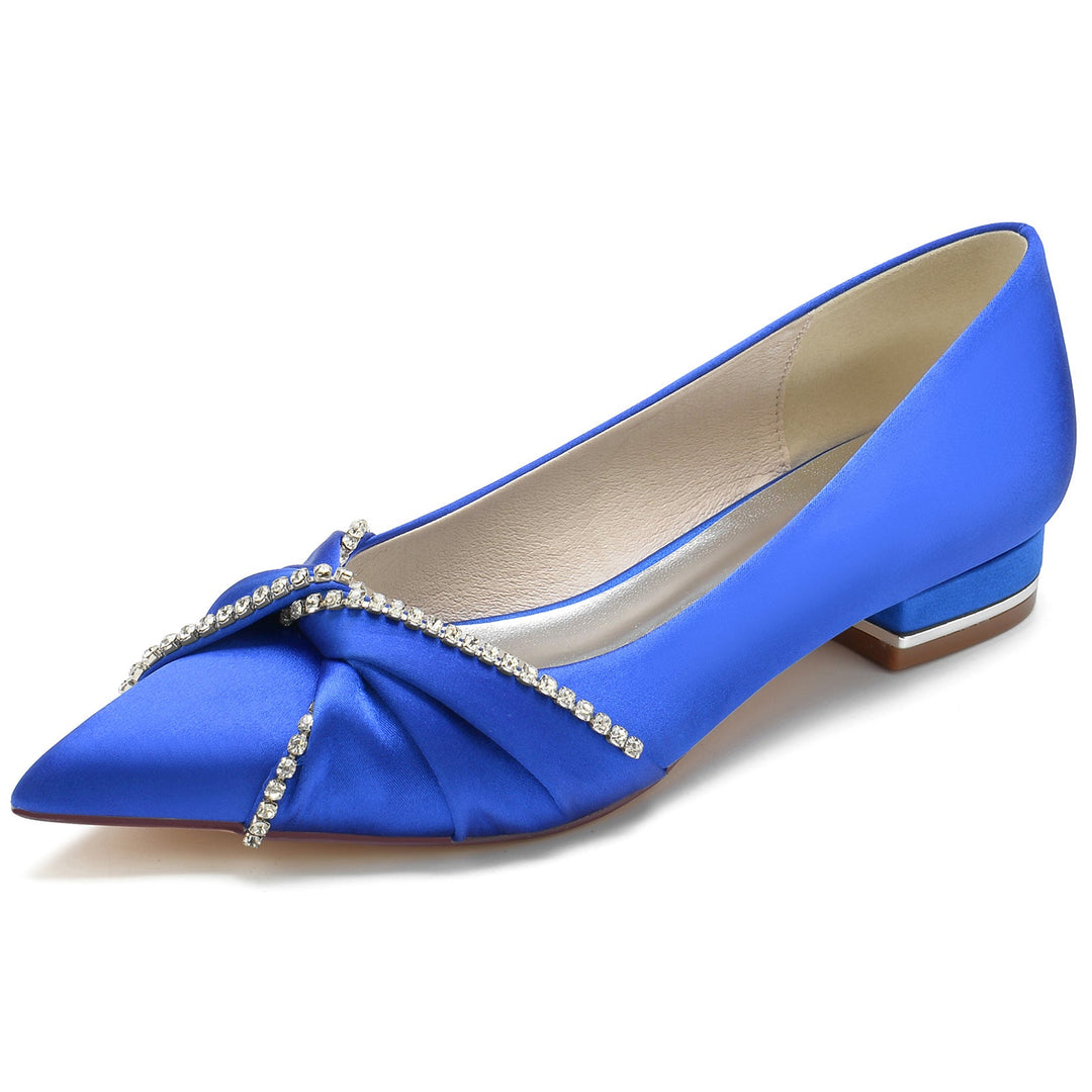 Chaussures de Mariage pour Femmes en Satin de Soie Imitation Cristal Chaussures de Mariée à Bout Pointu Bas