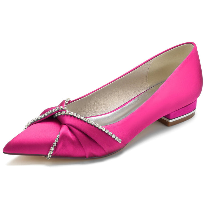 Chaussures de Mariage pour Femmes en Satin de Soie Imitation Cristal Chaussures de Mariée à Bout Pointu Bas