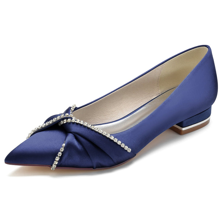 Chaussures de Mariage pour Femmes en Satin de Soie Imitation Cristal Chaussures de Mariée à Bout Pointu Bas