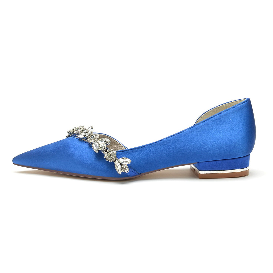 Chaussures de Mariage pour Femmes, Chaussures de Mariée Minimalistes à Talons Bas et Bout Pointu avec Strass