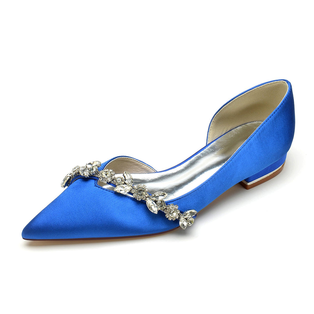 Chaussures de Mariage pour Femmes, Chaussures de Mariée Minimalistes à Talons Bas et Bout Pointu avec Strass