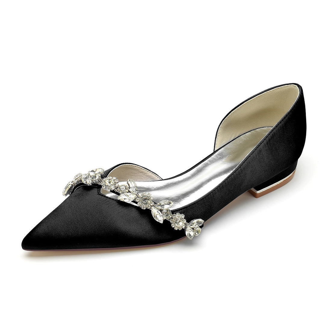 Chaussures de Mariage pour Femmes, Chaussures de Mariée Minimalistes à Talons Bas et Bout Pointu avec Strass