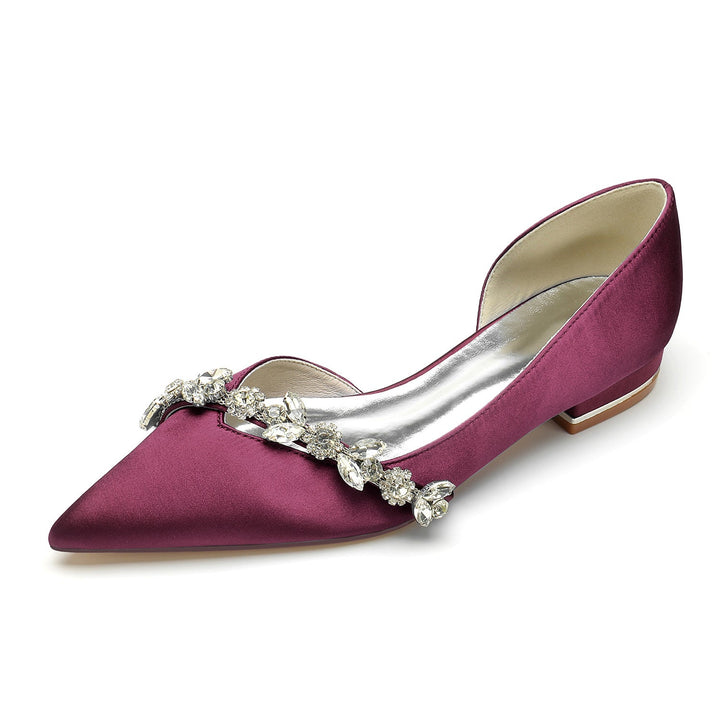 Chaussures de Mariage pour Femmes, Chaussures de Mariée Minimalistes à Talons Bas et Bout Pointu avec Strass